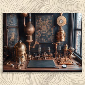 Industrial Steampunk Machinery Canvas Wall Art – Vintage Wall Art Print for Collectors and Engineers Science Decor Print Poster Gift