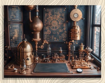Cuadro decorativo de lienzo con maquinaria industrial steampunk – Lámina decorativa vintage para coleccionistas e ingenieros. Póster de decoración científica. Regalo ideal.
