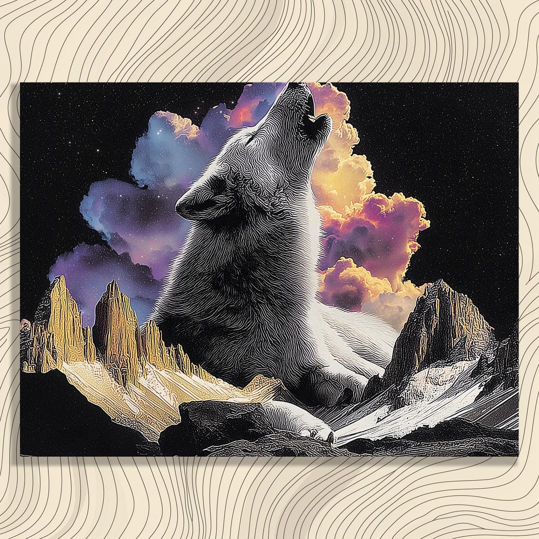 Howling Wolf Canvas Wall Art – Wolf Canvas Print Starry Sky Decor Night ...
