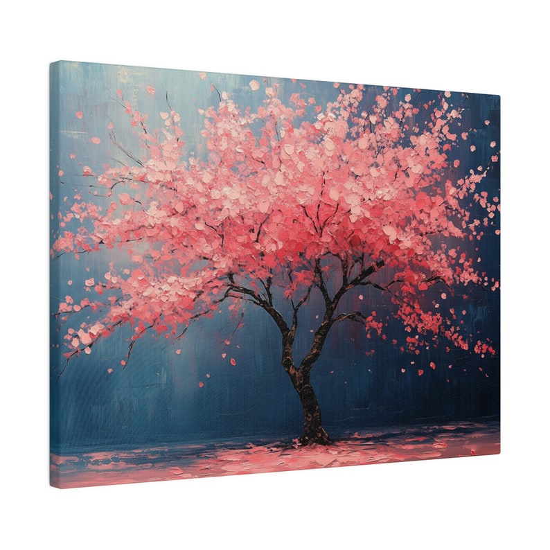 Cherry Blossom Canvas Wall Art, Elegant Acrylic Painting of Full Bloom