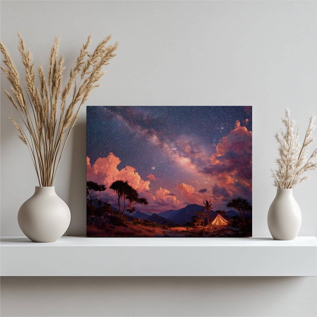 Starry Milky Way Canvas Wall Art – Colorful Night Sky Print Nature ...