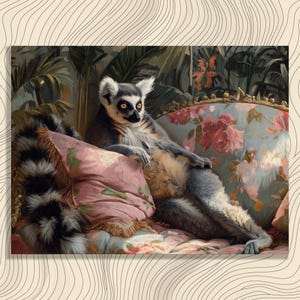 Test 3 mockup for Ring-tailed Lemur canvas wall art, wildlife decor, animal lover gift, nature themed wall decor, vibrant illustration, eco-friendly print