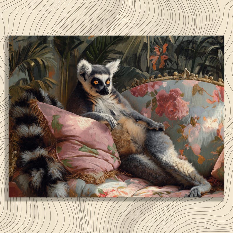 Test 3 mockup for Ring-tailed Lemur canvas wall art, wildlife decor, animal lover gift, nature themed wall decor, vibrant illustration, eco-friendly print
