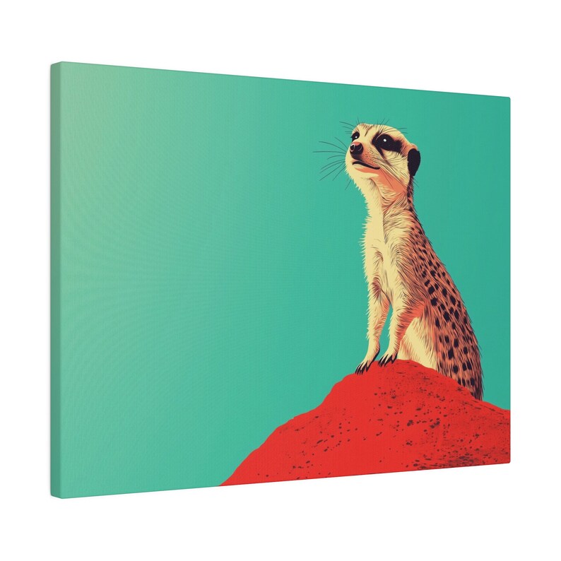 Playful Meerkat Canvas Wall Art, Red Rock Nature Painting Turquoise Sky