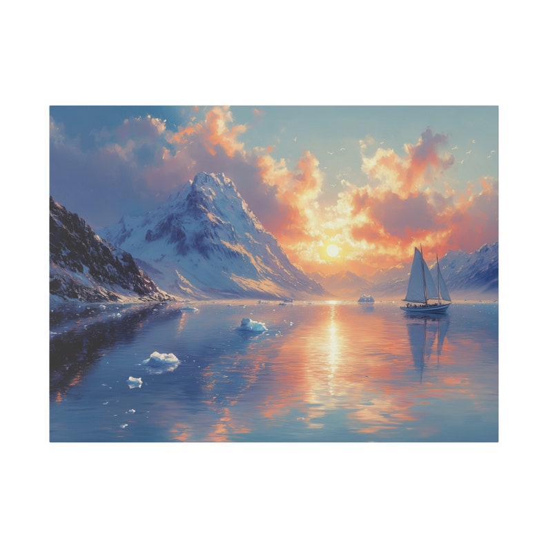 Icebergs Canvas Wall Art, Arctic Landscape Print Ocean Decor Home
