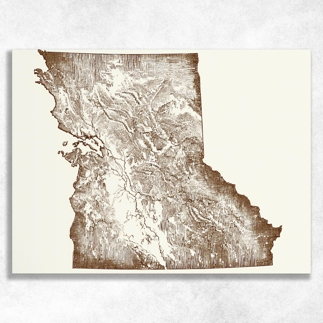 Washington State Map Canvas Wall Art - Vintage Sepia Topographic Print ...