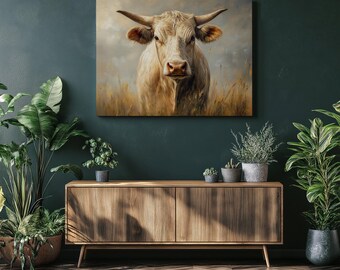 Ypxzzj Stampa Su Tela Mucca Delle Highland Con Corona Di Margherite - 50x50 Cm - Quadro Rustico Per Soggiorno E Camera Da Letto