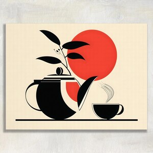Minimale Japanse thee canvas muurkunst - moderne theepot print uit het midden van de eeuw Japans decor Zen-kunstwerk Cadeau voor theeliefhebbers Home Decor