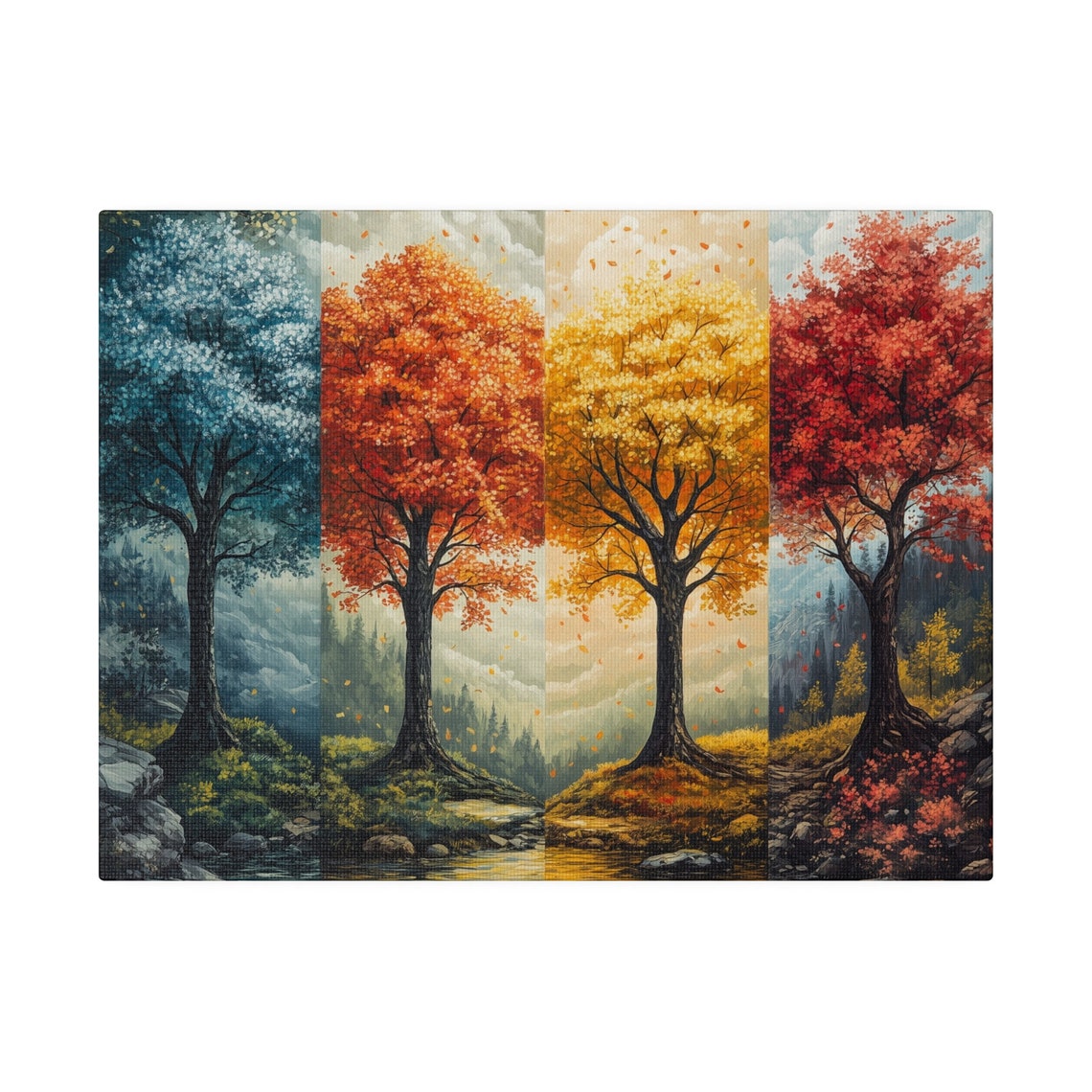 Four Seasons Canvas Wall Art Vibrant Nature Cycles of Trees Leaves and ...