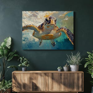 Vibrant Sea Turtle Canvas Wall Art – Colorful Underwater Marine Life Print for Ocean Decor, Tropical Coastal Wildlife Artwork for Your Home