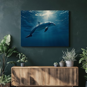 Dolphin Canvas Wall Art, ocean wildlife, undersea wonders, sea life photography, hyper realistic dolphin picture, wall decor, nature art