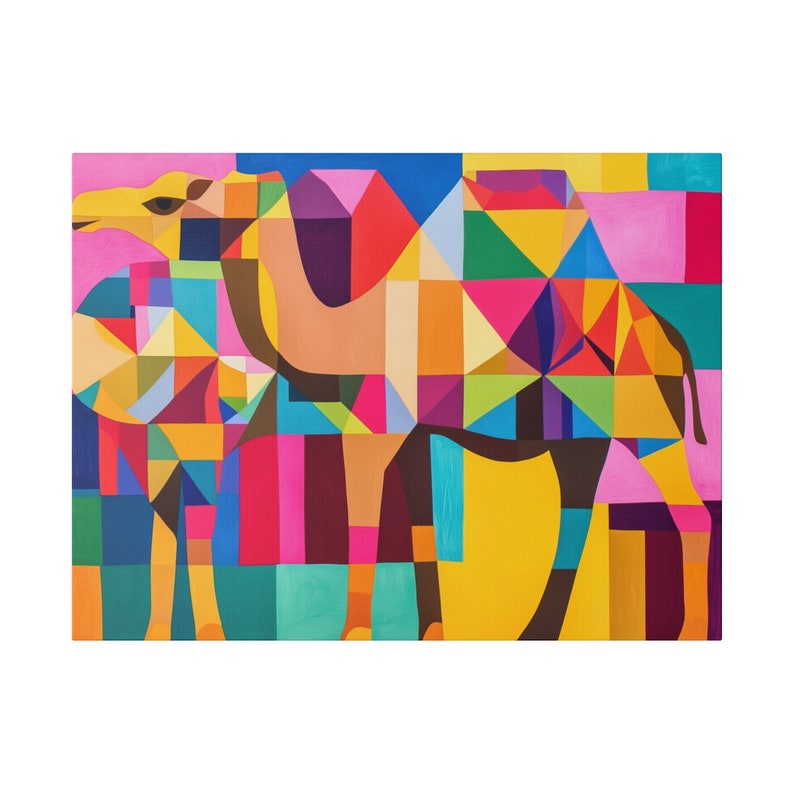 Camel Canvas Wall Art, Vibrant Geometric Camel Patterns Print