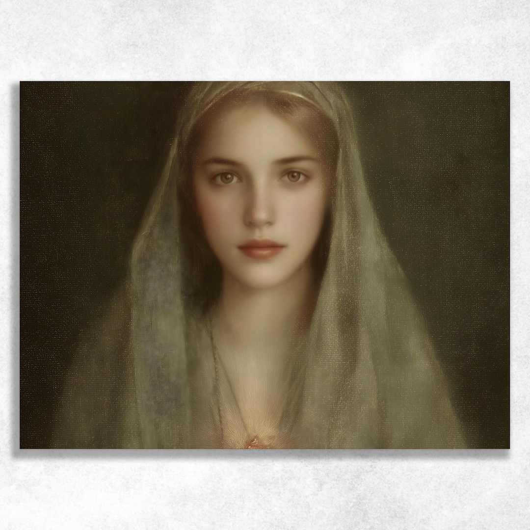 Serene Madonna Canvas Wall Art - Virgin Mary Portrait Classic Catholic ...