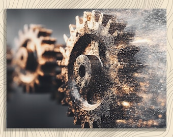 Arte de pared en lienzo de engranajes industriales: pintura de engranajes moderna, arte de pared industrial, impresión de arte de pared mecánico para ingenieros y fabricantes, ingeniería g