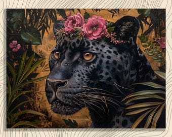 Panther Print Fine Art Prints - Stampa artistica su tela, con cornice artistica, in bianco e nero, per camera da letto, soggiorno e bagno, 61 x 41 cm