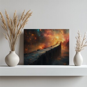 Surreal Cosmic Bridge Canvas Wall Art, Dreamscape Nebula Galaxy Print, Starry Night Abstract Space Decor for Living Room, Bedroom Office