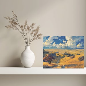High-quality canvas wall art of Nebraska featuring realistic, nostalgic depiction of vast plains and historical pioneer trails, ideal for adding a vintage cultural touch to your interior decor.
