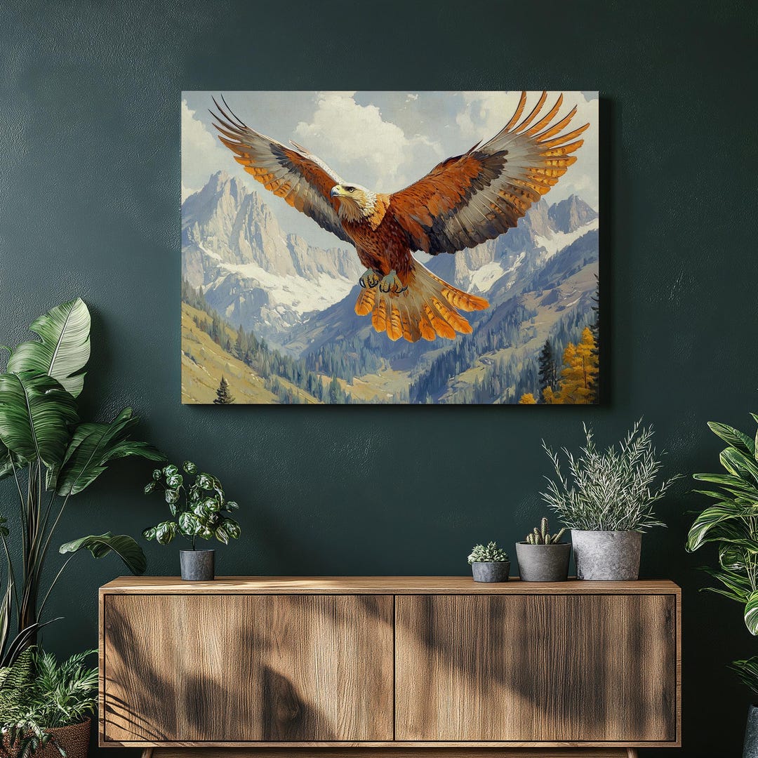 Golden Eagle Canvas Wall Art, Mountain Flight Print Majestic Bird ...