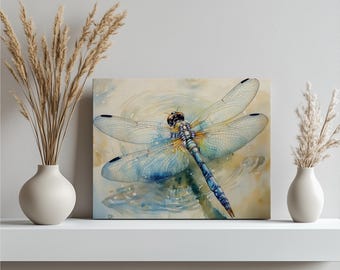 Dragonfly Canvas Wall Art, Beautiful Dragonfly Art Painting for Home Decor, Perfect Gift for Insect Lovers, Nature Wall Decor, Pond Serenity