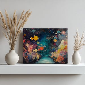 Vibrant Underwater Canvas Art: Tropical Fish, Abstract Coral Marine Life Painting for Ocean Decor in Living Room, Bedroom Nursery