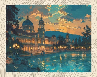 Cuadro de pared en lienzo de Hungría: Hermosa pintura al óleo de los baños termales de Budapest, decoración húngara, arte de pared económico, decoración para el hogar, la oficina o el dormitorio.