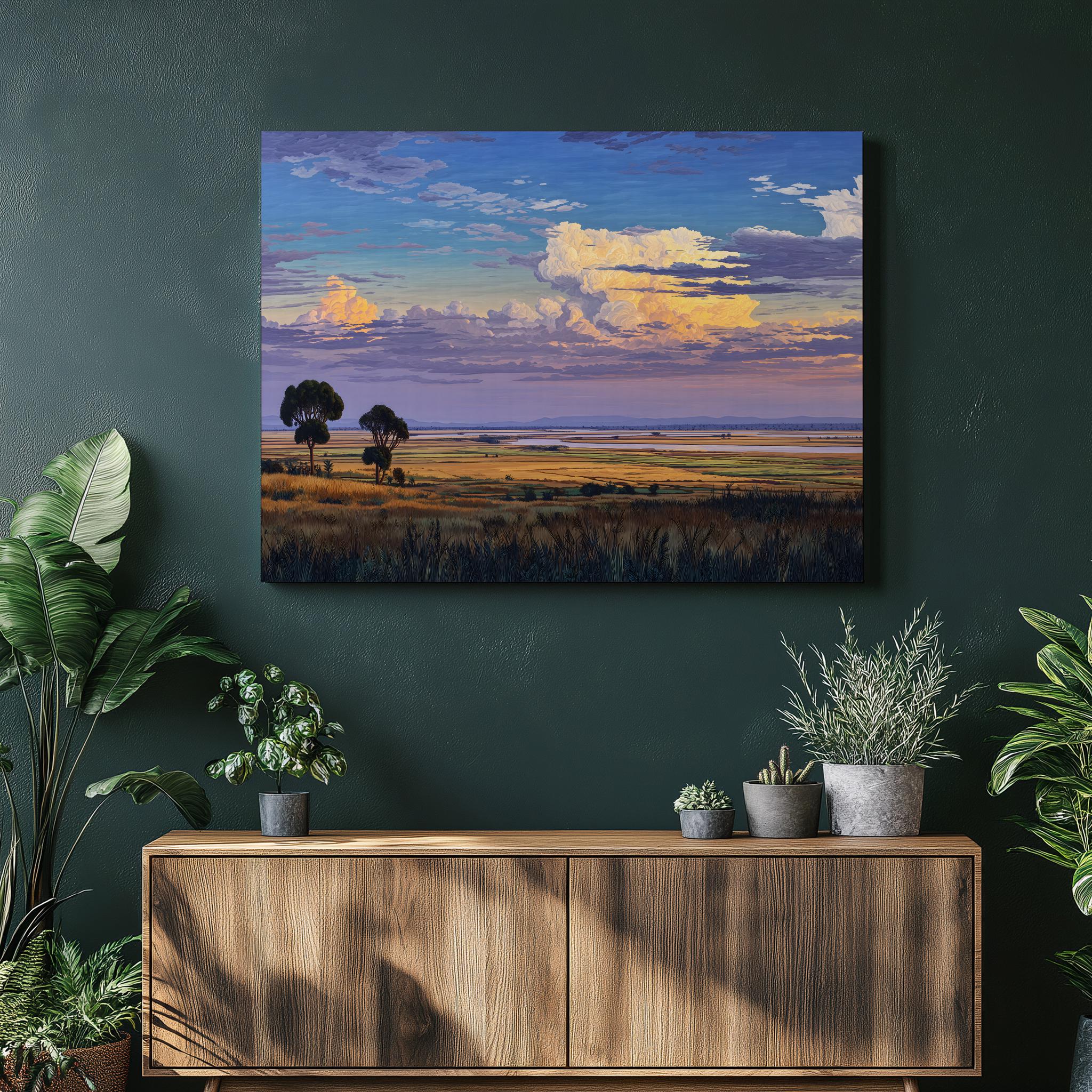 African Savanna Canvas Wall Art - Sunset Sky Landscape Print Gift Decor ...