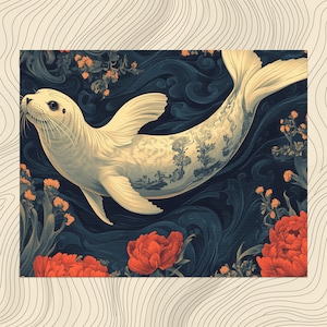 Seal Canvas Wall Art Pattern Seal Print for Nature Lovers, Ocean Animal Decor, Coastal Living Room Decoration, Cute Seal Poster Art, Wallart