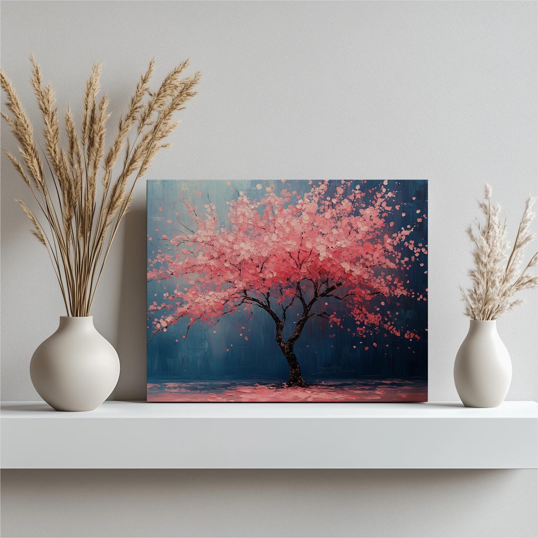 Cherry Blossom Canvas Wall Art, Elegant Sakura Tree Acrylic Painting ...