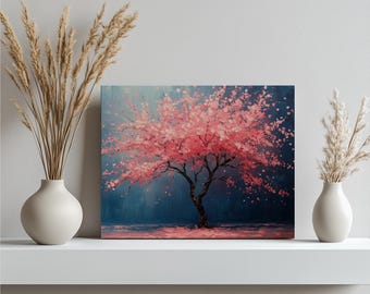 Lienzo decorativo de flor de cerezo, elegante pintura acrílica de árbol de Sakura con flores rosas suaves: decoración inspirada en la naturaleza para el hogar y la oficina.