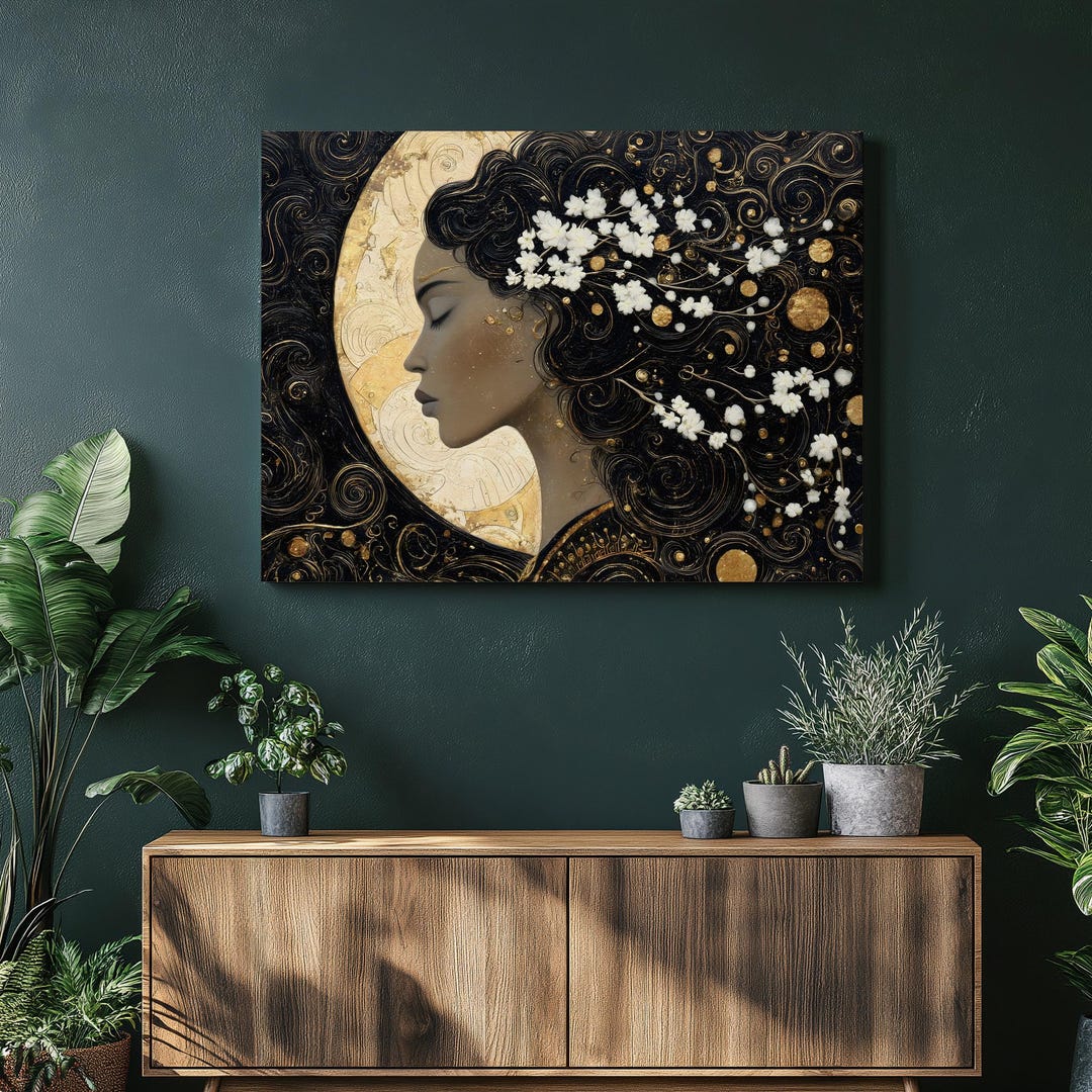 Moon Goddess Canvas Wall Art – Full Moon Print With Dark Celestial ...