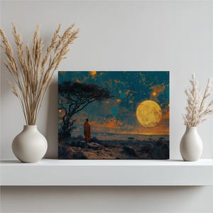 Tanzania Canvas Wall Art, Serengeti Wildlife and Maasai Culture Oil Painting for Home Decor, Livingroom Decoration, Inexpensive Wall Art