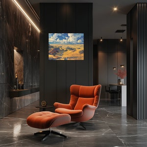 Nebraska canvas wall art presenting a super realistic oil painting with high detail, showcasing nostalgic elements of pioneer trails and wide plains, ideal for home or office decor reflecting US heritage.