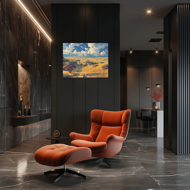 Nebraska canvas wall art presenting a super realistic oil painting with high detail, showcasing nostalgic elements of pioneer trails and wide plains, ideal for home or office decor reflecting US heritage.