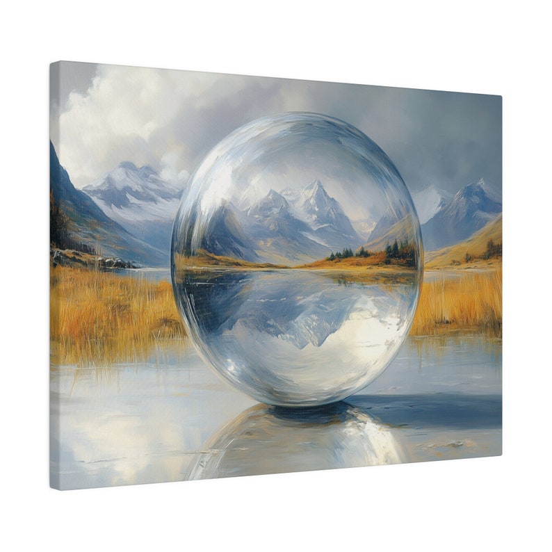 Crystal Ball Canvas Wall Art, Mystical Landscape Reflections Elegant