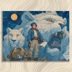 Lions Celestial Canvas Wandkunst - Sternennacht Fantasy Kunstwerk Himmel Gemälde Karte Kunstwerk Kosmos Druck Modern