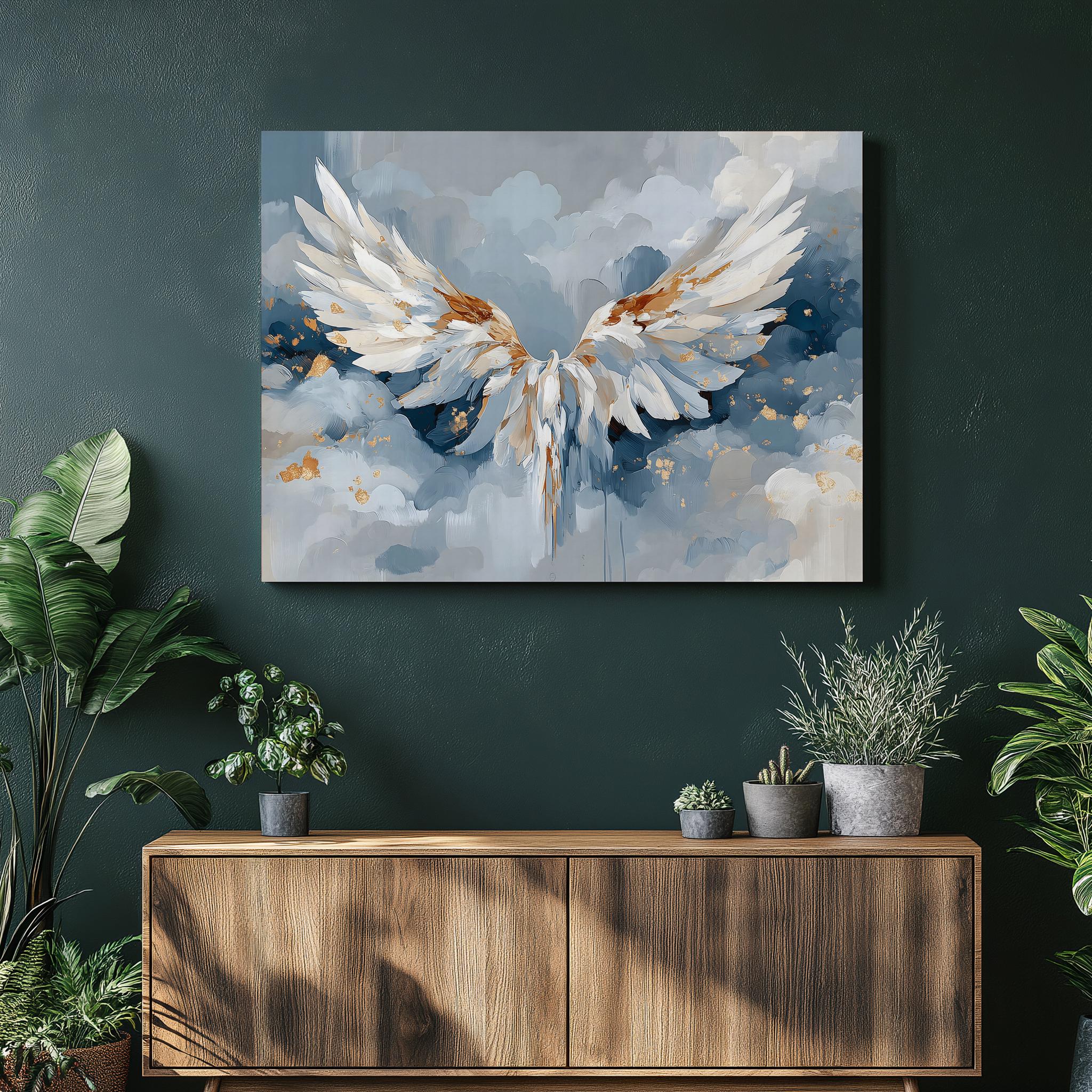Angel Wings Canvas Wall Art - Watercolor Gold Cloud Painting Spiritual ...