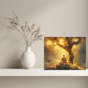 Buddha Leinwand Kunst Strahlen Gold Druck Perfekt für Meditationsraum spirituelle Wohnkultur, Wohnzimmer Dekoration, Preiswerte Wandkunst