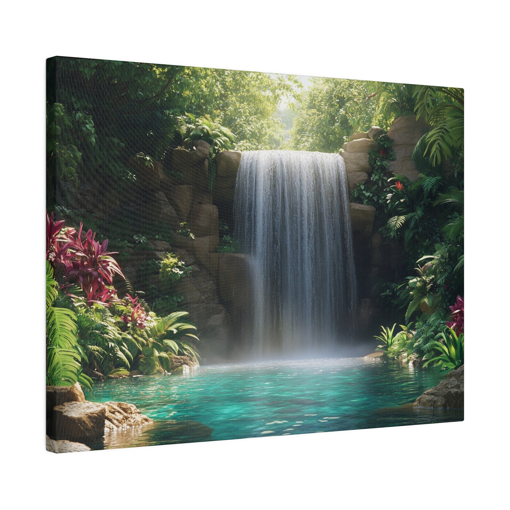 Grande Toile XXL Muralo - Cascade Forêt Tropicale 3D - Tableau Mural Paysage