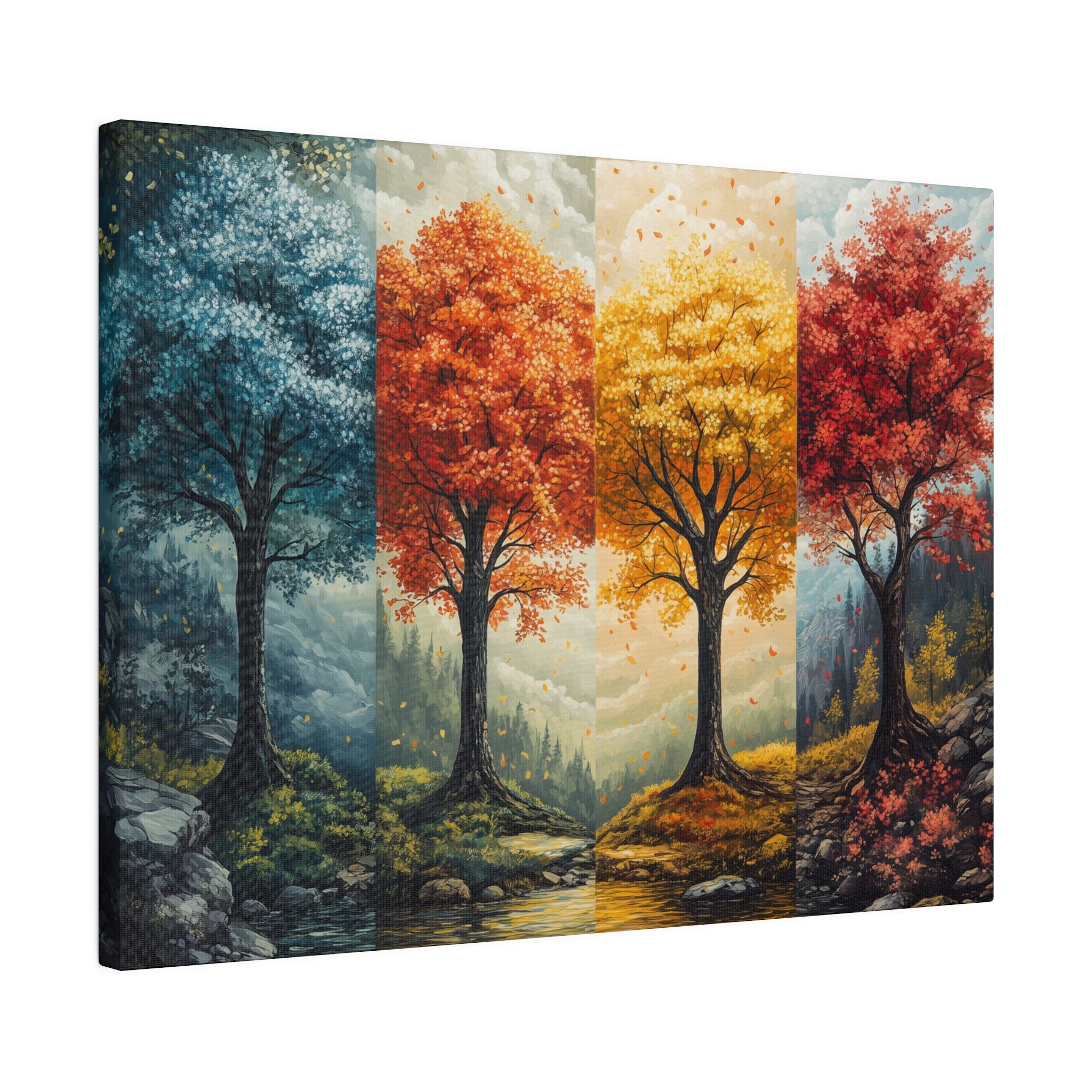 Four Seasons Canvas Wall Art Vibrant Nature Cycles of Trees Leaves and ...