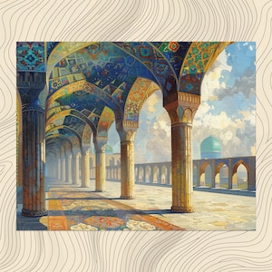 Legacy of Iran canvas wall art, beautiful Persian illustration oil painting rich details Persepolis nostalgic decor high quality unique