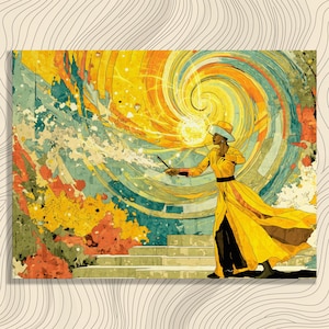 Enchanting Magical Canvas Wall Art – Abstract Art Print with Cosmic Energy, Vortex Artwork and Yellow Swirl for Fantasy Lovers