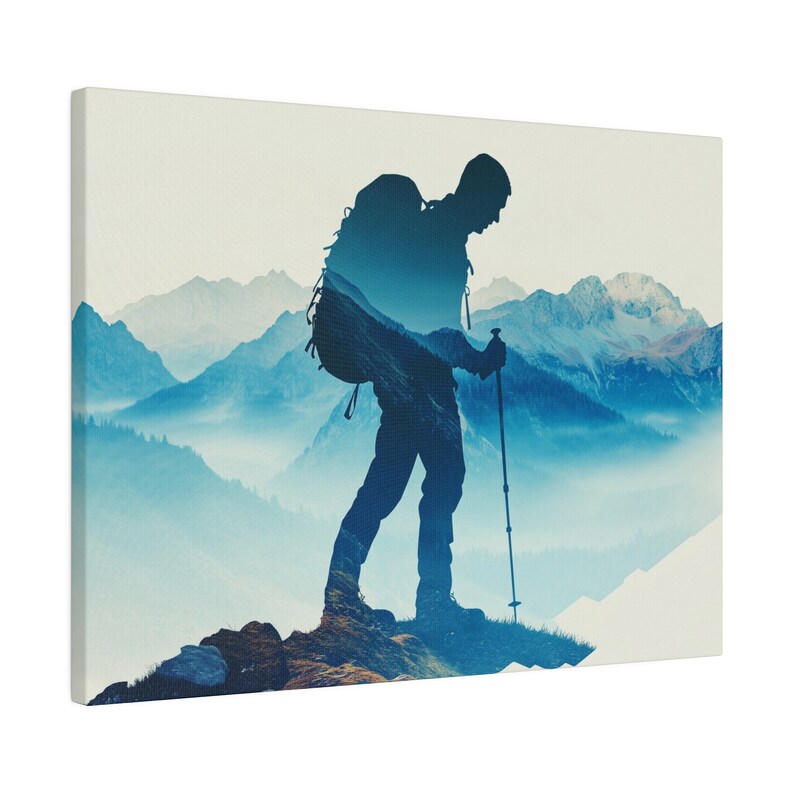 Nature Exploration Canvas Wall Art, Mountain Hiker Silhouette Double