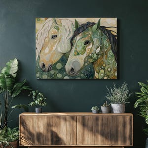 Abstract Two Horses Canvas Wall Art - Vibrant Boho Horse Painting, Modern Animal Art Decor for Living Room, Unique Horse Lover Gift