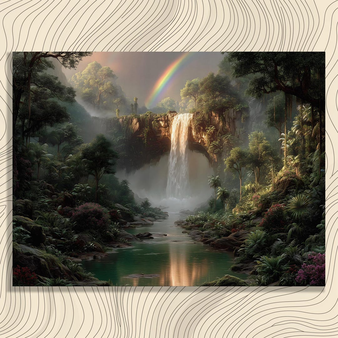 Tropical Rainforest Canvas Wall Art – Rainforest Waterfall Painting ...