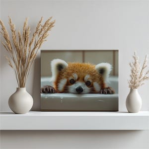 red panda art, panda wall art, red panda painting, animal art print, nature wall art, bathroom wall art, cute bedroom decor