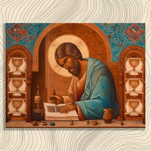 Saint Luke Byzantine Canvas Wall Art - Orthodox Icon Traditional Church Decor Medieval Art Print Gospel Painting Christian Home Decor