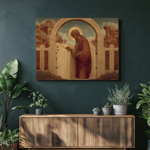 Byzantine Saint Scribe Canvas Wall Art – saint painting door archway monastery print catholic gift halo decor traditional icon