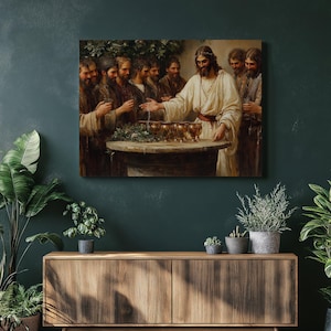 Wedding at Cana Water to Wine Canvas Wall Art - Christian Decor Religious Home Decor, Biblical Renaissance Style Jesus Miracle Painting Gift
