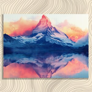 Stunning Sunset Mountain Canvas Wall Art - Modern Landscape Painting Print for Nature Lovers Gift and Serene Lake Decor Accent Home Decor