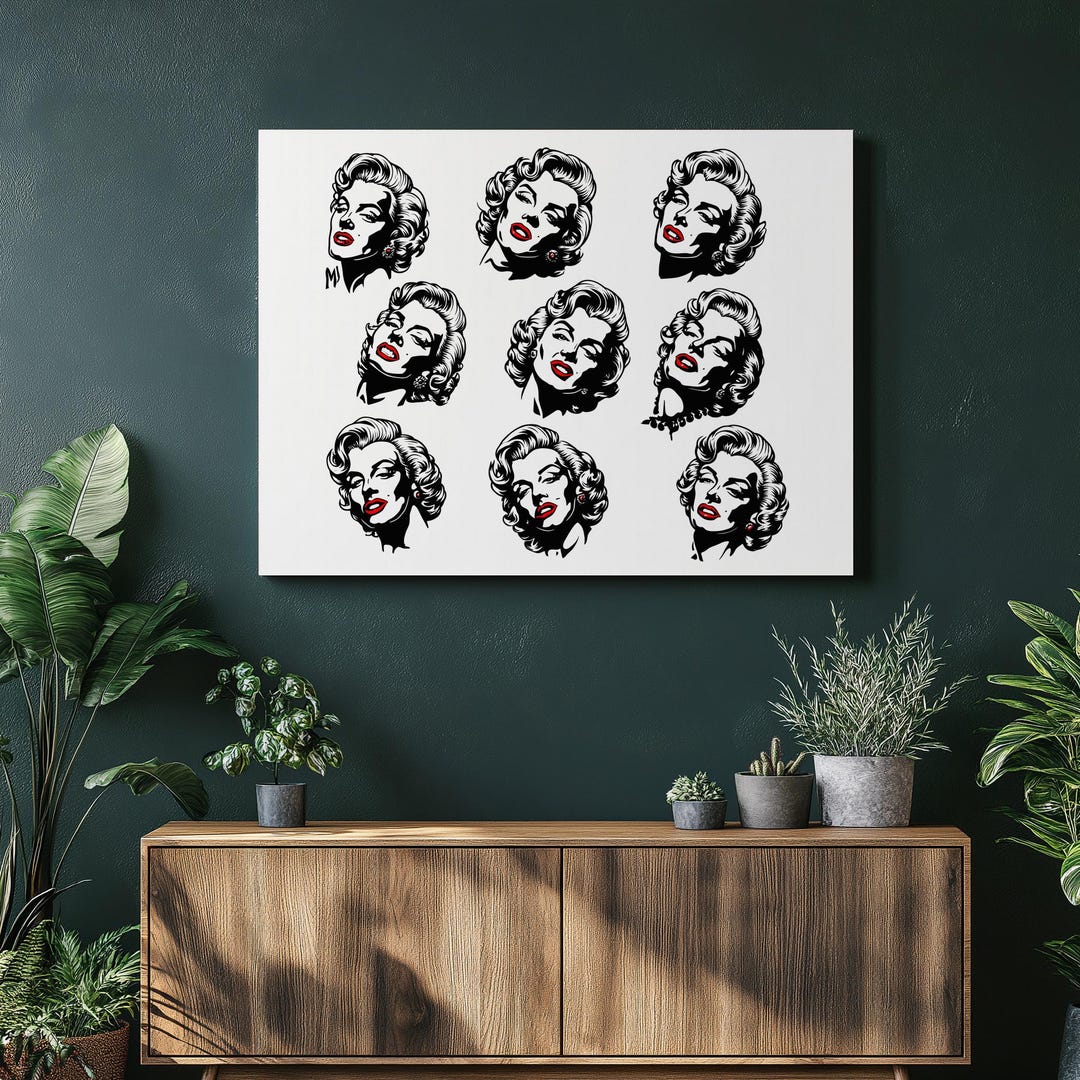 Marilyn Monroe Canvas Wall Art – Black and White Pop Culture Portrait ...